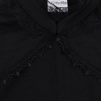 Puff sleeve lace hem button shrug top