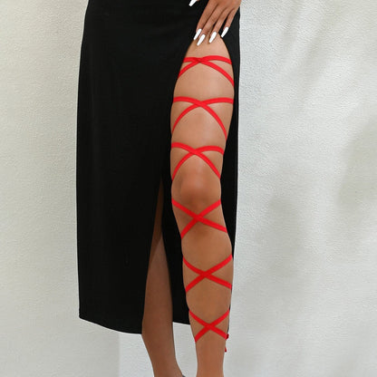 Wrapped solid hollow out cross thigh chain