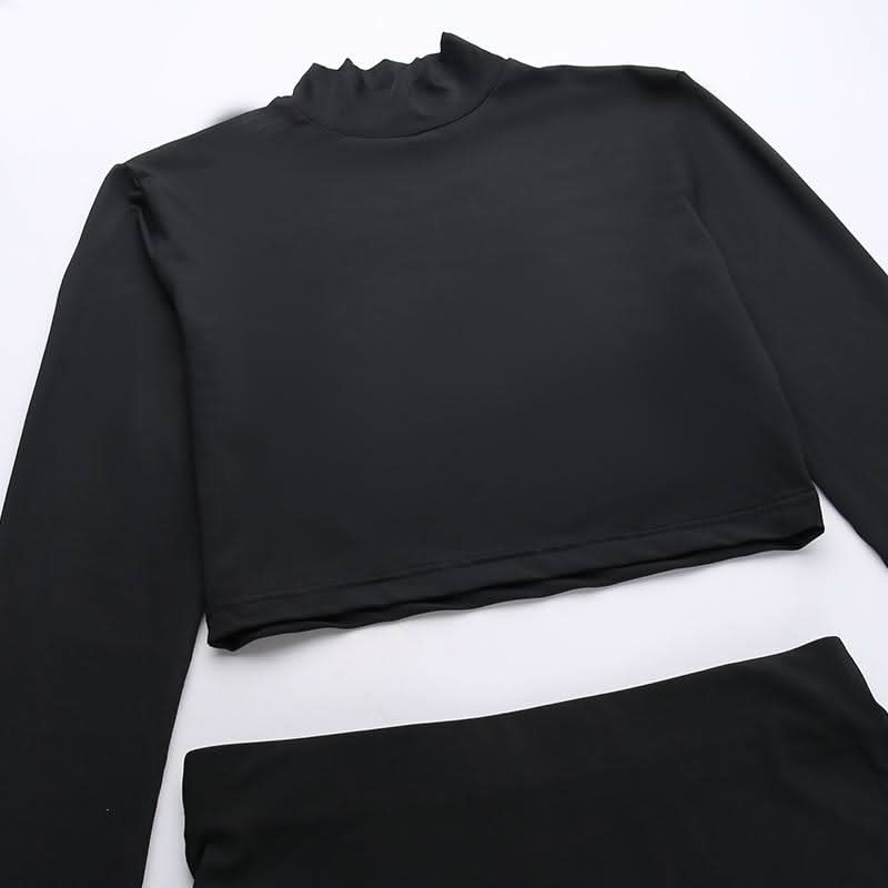 Long sleeve high neck self tie slit maxi skirt set