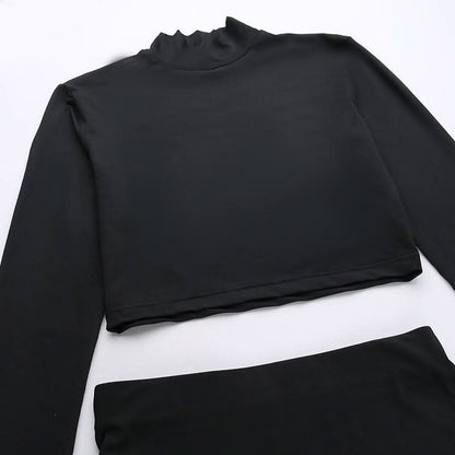 Long sleeve high neck self tie slit maxi skirt set