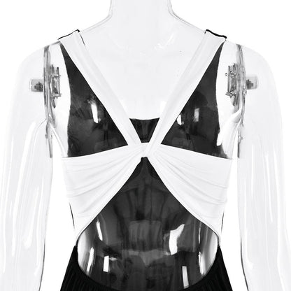 U neck ruched contrast cross back backless cami maxi dress