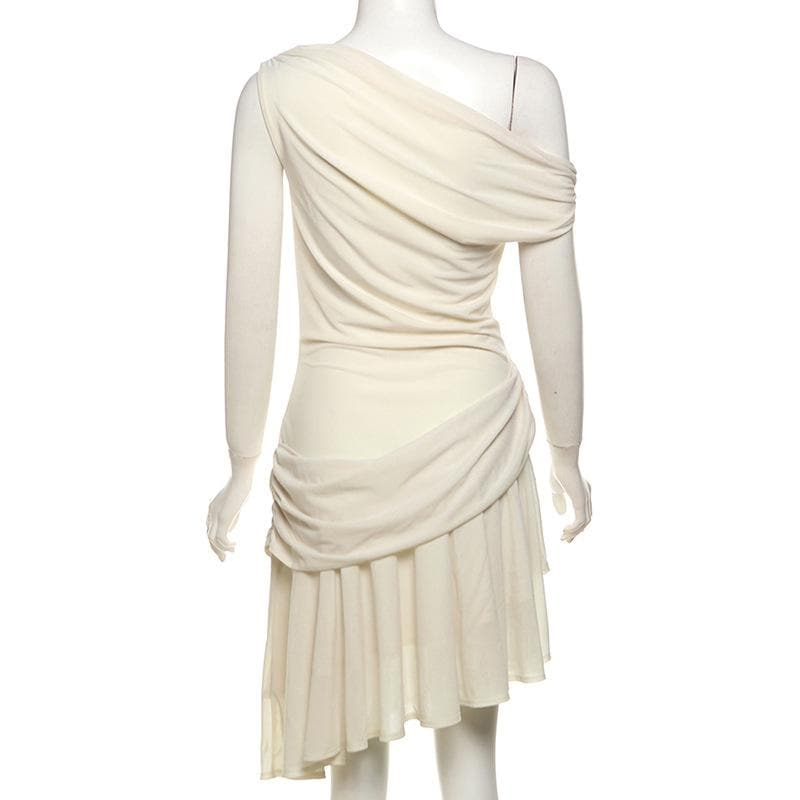 One shoulder ruched solid slit mini dress