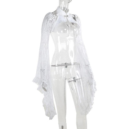 Long flared sleeve lace buckle shrug top