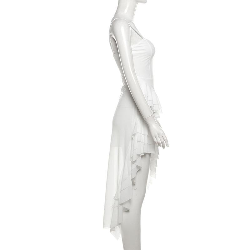 Chiffon ruffle cami midi dress