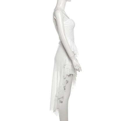 Chiffon ruffle cami midi dress