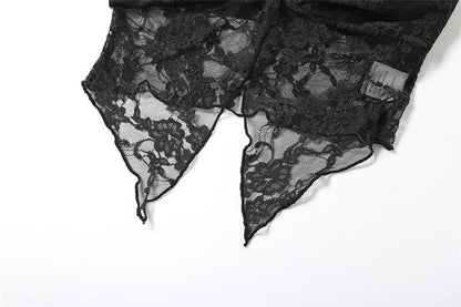 Lace ruched slit ruffle solid tube top