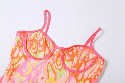 Sweetheart Neck Swirl Print Spaghetti Strap Cami Mini Dress