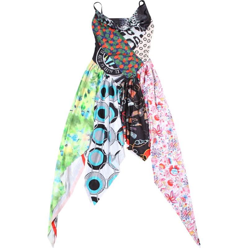 Cowl neck patchwork irregular midi dress