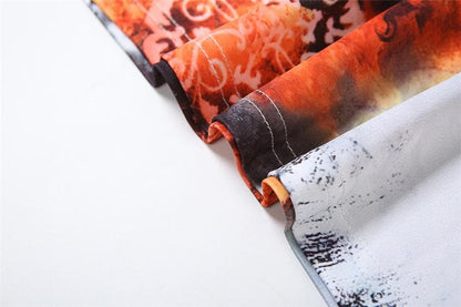 Long sleeve crewneck print ruffle contrast maxi dress