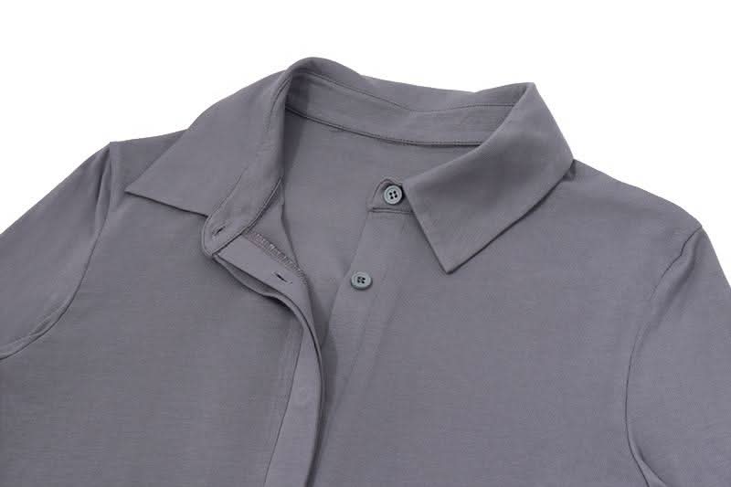 Turnover collar long sleeve button ruched mini dress