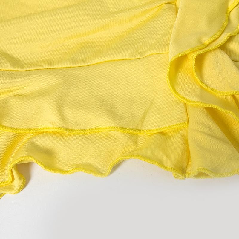 Self tie halter ruffle ruched v neck ribbon backless mini dress