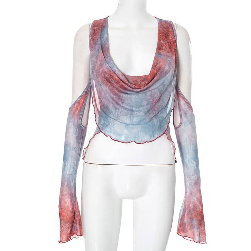 Cowl neck off shoulder ruffle top