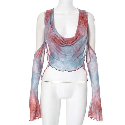 Cowl neck off shoulder ruffle top