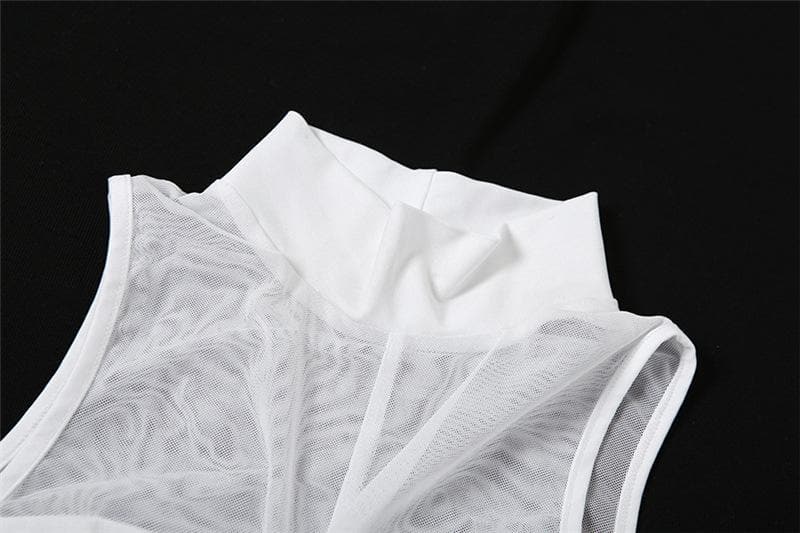 Knotted solid high neck mesh sleeveless ruched maxi skirt set-final-sale