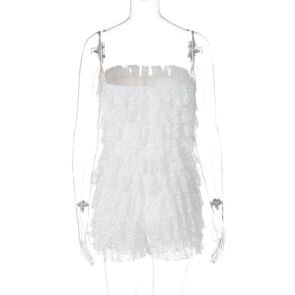 Bowknot lace backless ruffle tube mini dress-final-sale