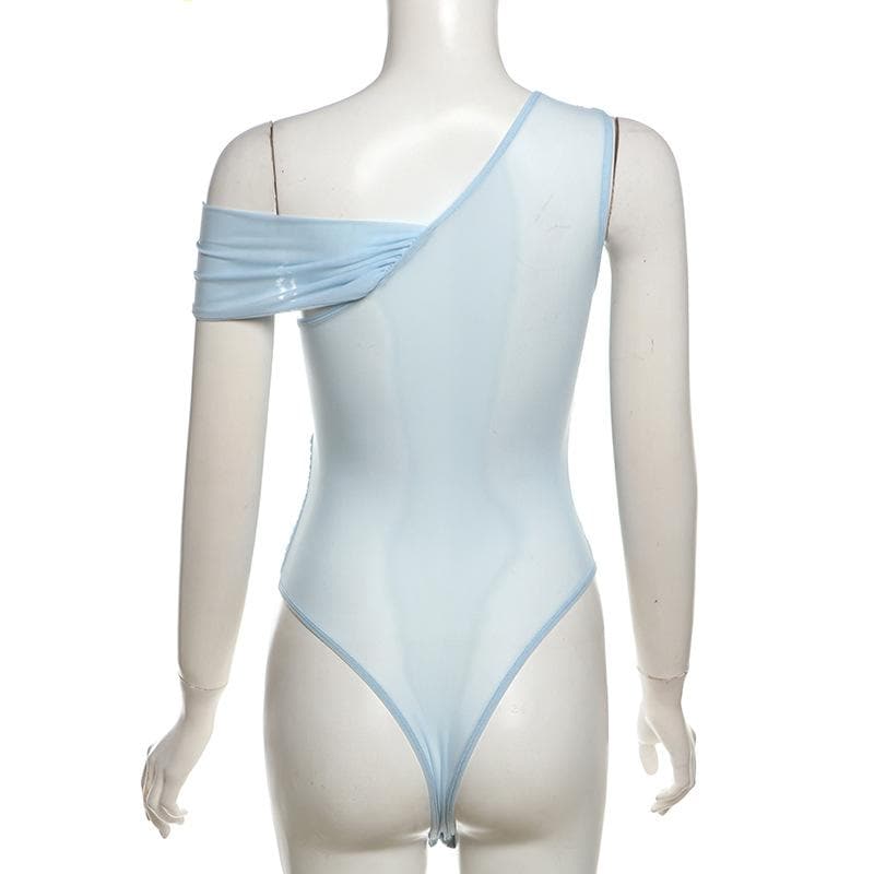 One shoulder ruched sheer mesh bodysuit
