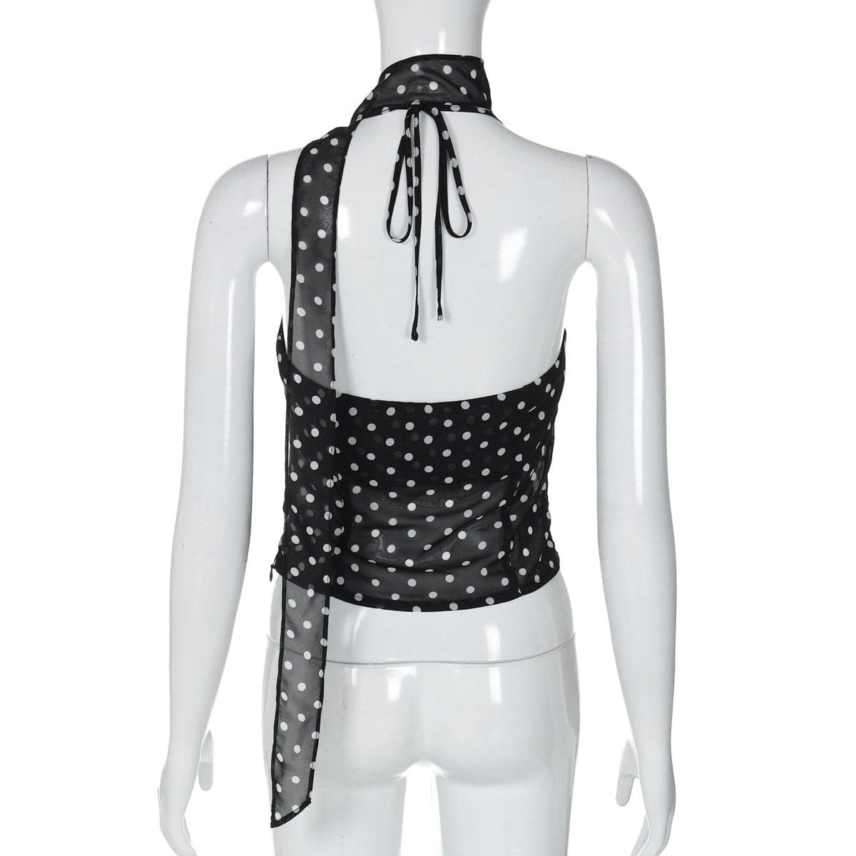 Halter polka dot ruffle knotted top