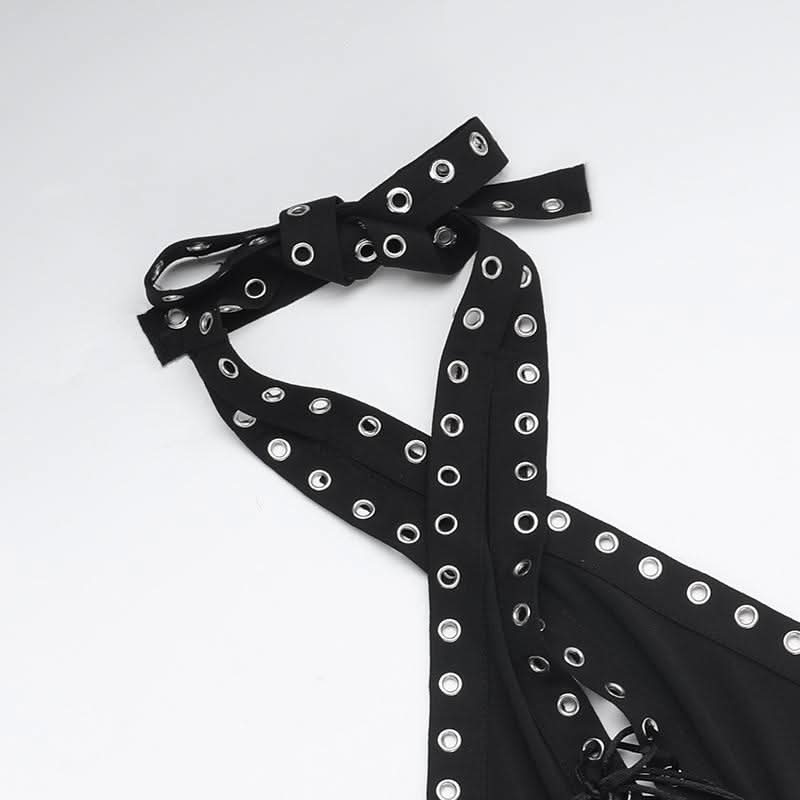 Halter lace up hollow out self tie backless jumpsuit