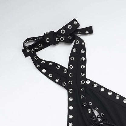 Halter lace up hollow out self tie backless jumpsuit