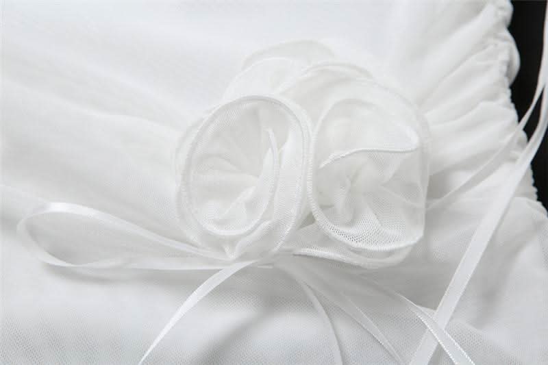 Halter flower applique mesh mini dress