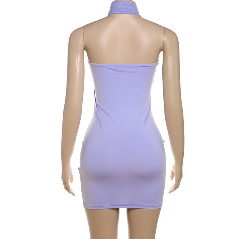 Halter solid backless mini dress