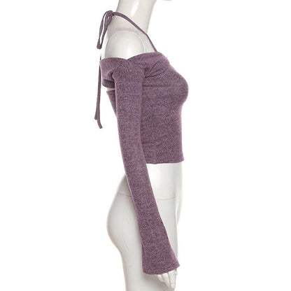 Long sleeve off shoulder knitted 2 piece top