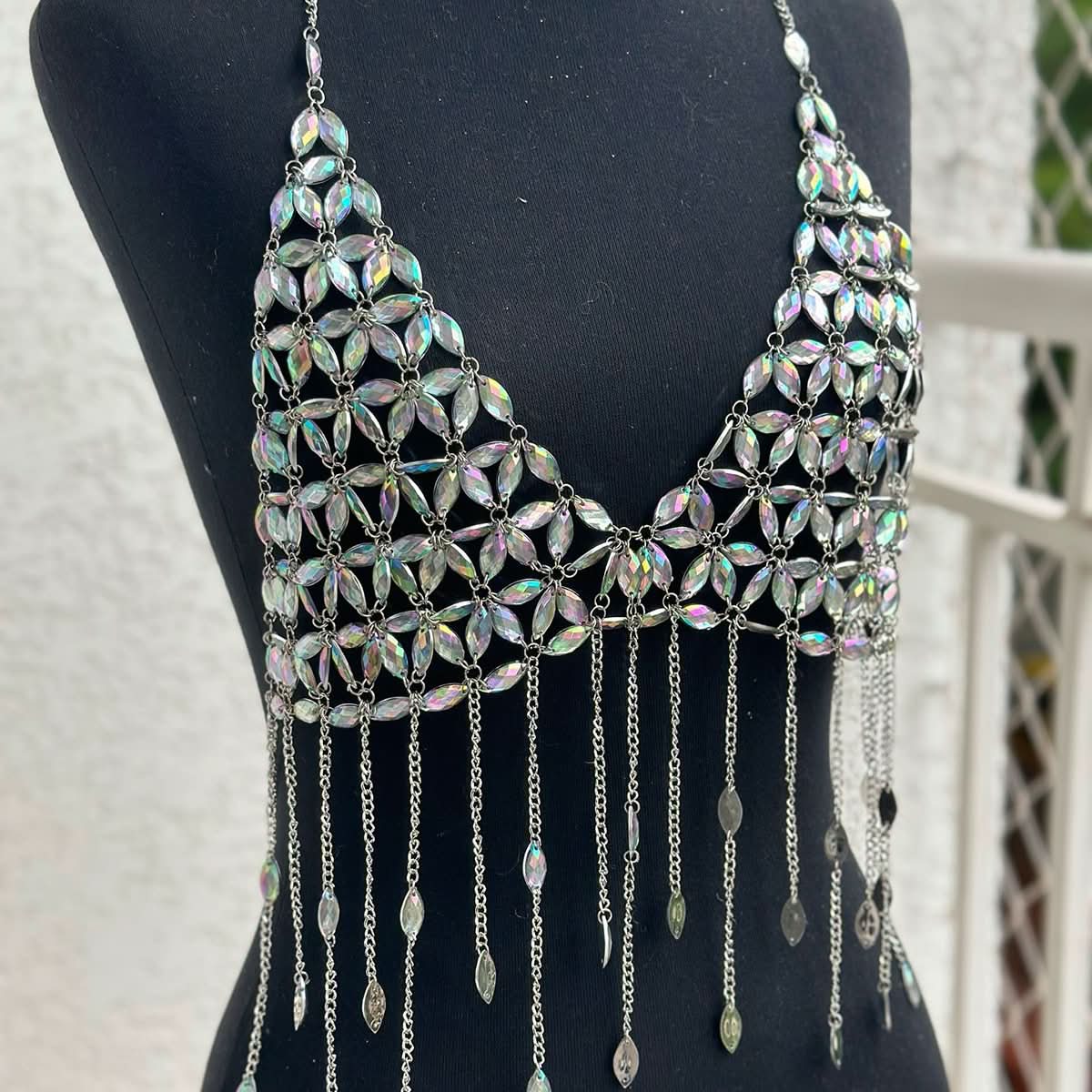V neck halter tassels backless crop top