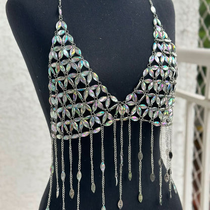 V neck halter tassels backless crop top