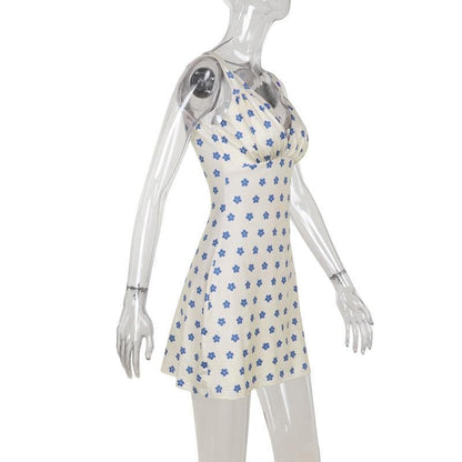 V neck sleeveless ruched flower print mini dress