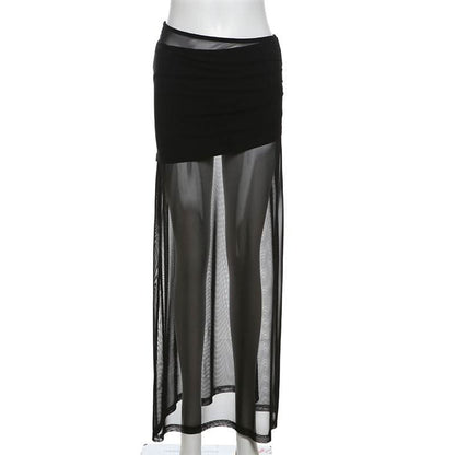 Ruched mesh solid maxi dress