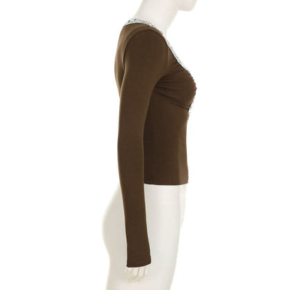 Long sleeve glitter hollow out cut out top