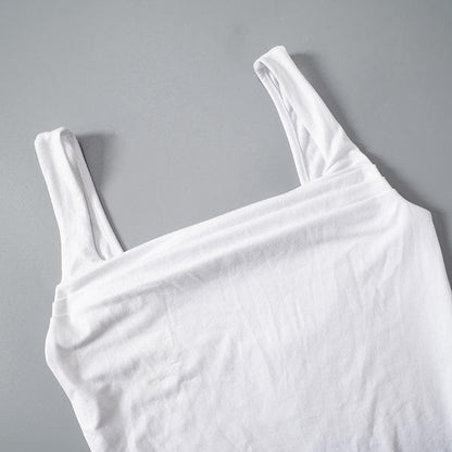 Square neck ruched backless solid top