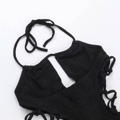 Halter hollow out self tie jumpsuit