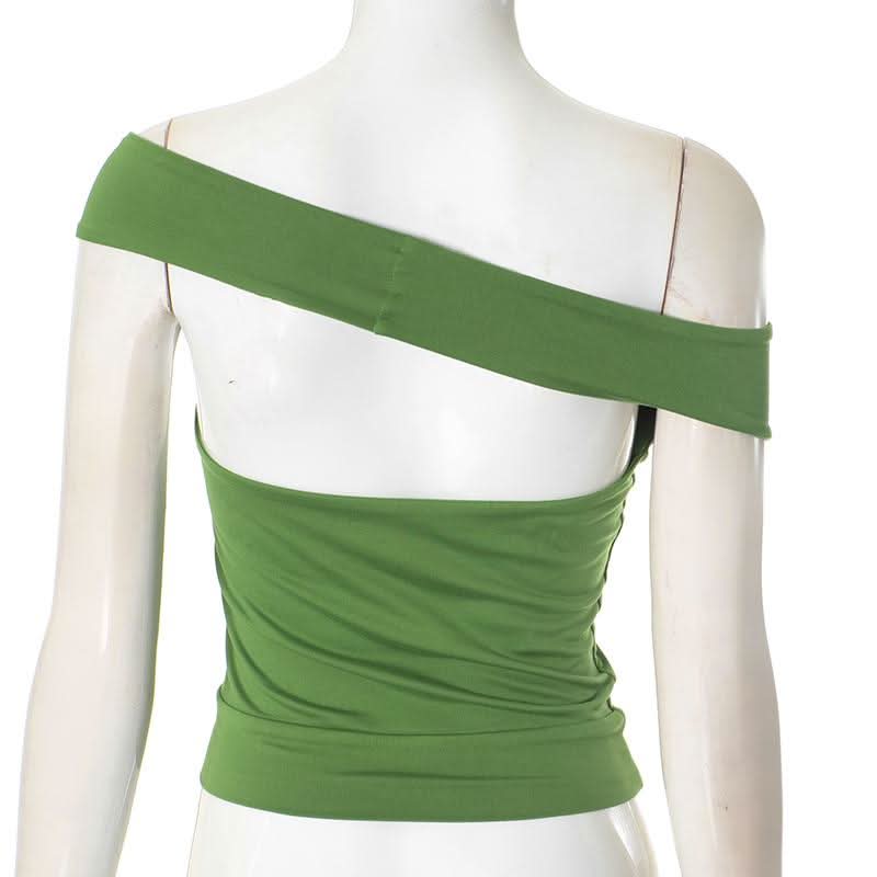 Hollow out off shoulder solid crop cut out top