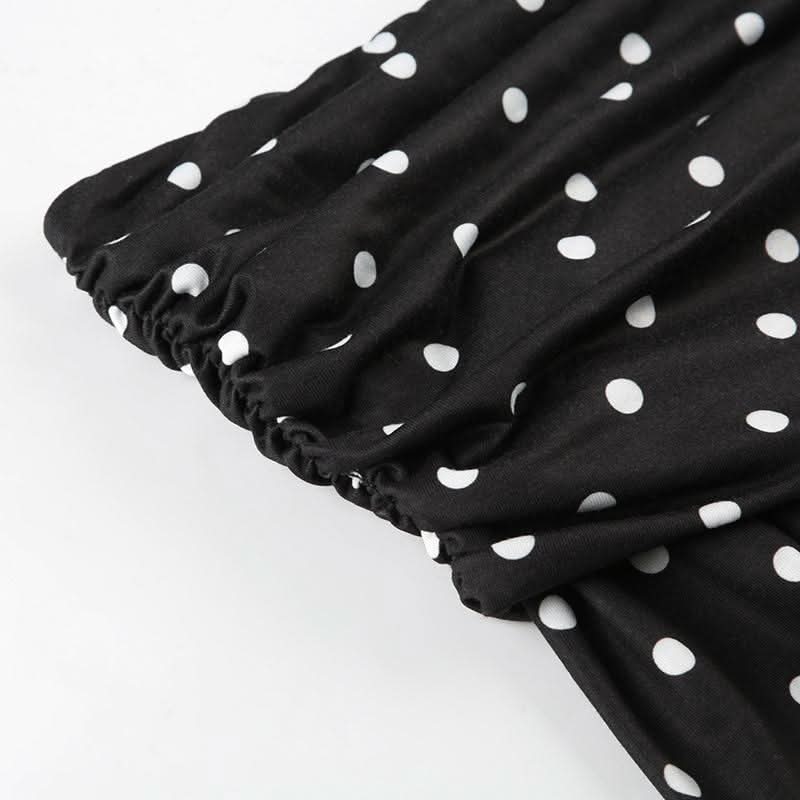 Polka dot off shoulder long sleeve ruched top