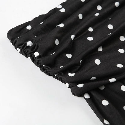Polka dot off shoulder long sleeve ruched top