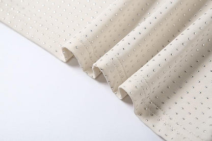 Halter cowl neck beaded low cut mini dress