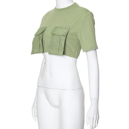 Short sleeve crewneck pocket crop top