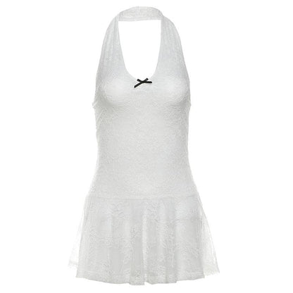 Halter lace bowknot ruffle top