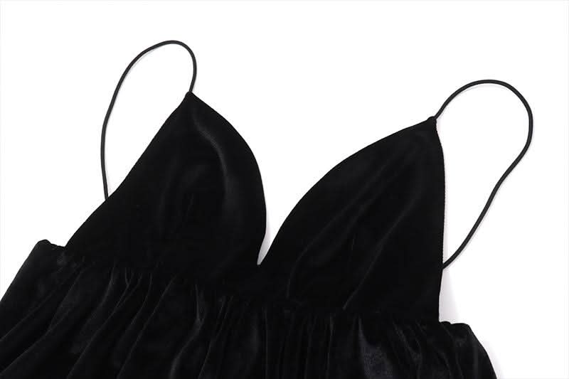 V neck velvet backless cami mini dress