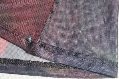 Mesh print u neck cross back cami maxi dress