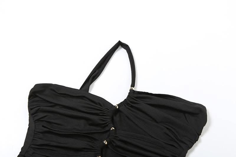 One shoulder hollow out metal applique cut out maxi dress-final-sale