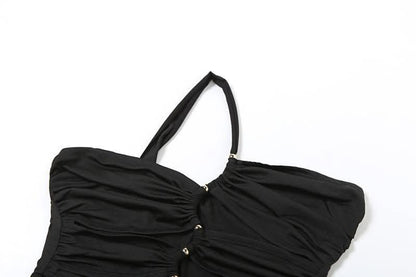 One shoulder hollow out metal applique cut out maxi dress-final-sale