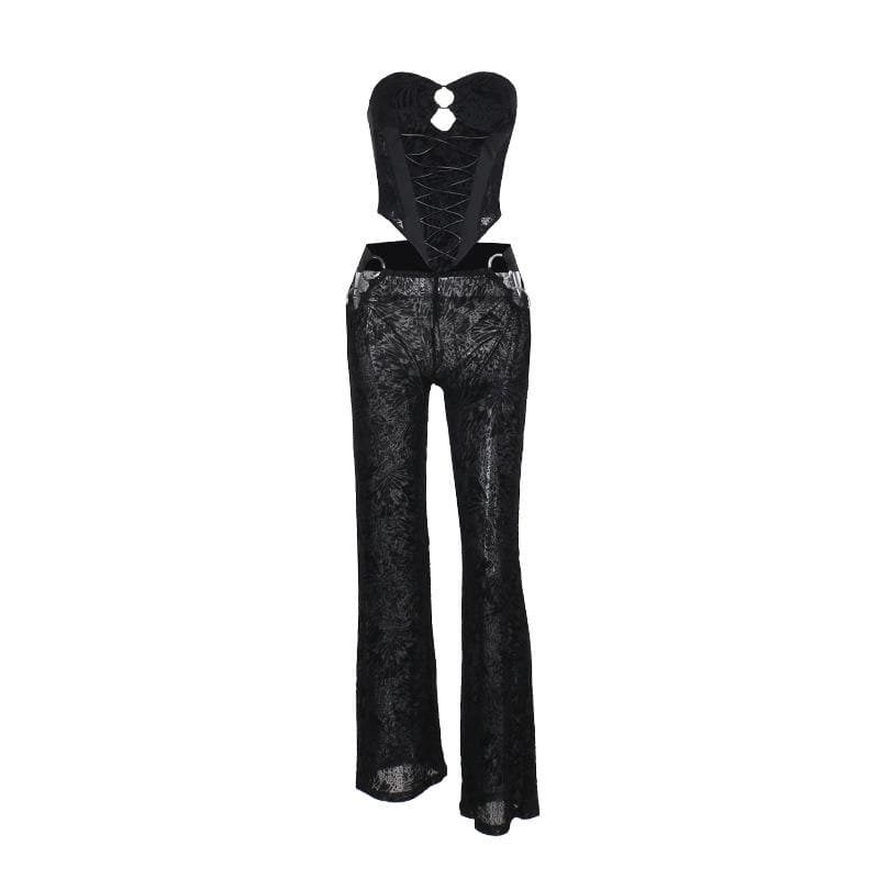 O ring bustier lace up see through tube pant set