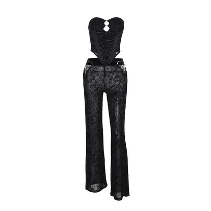 O ring bustier lace up see through tube pant set