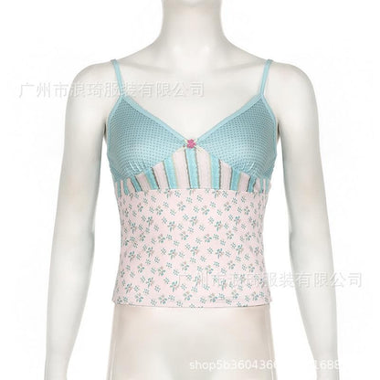 V neck bowknot print cami top
