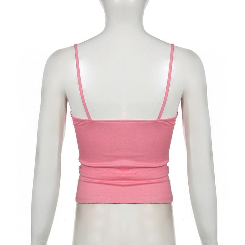 Lace hem bowknot backless contrast cami top