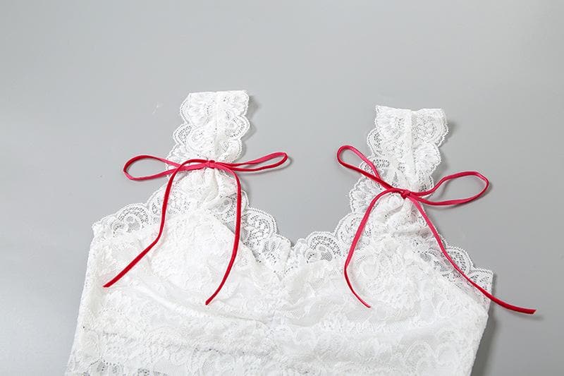 Lace bowknot ruched patchwork cami top