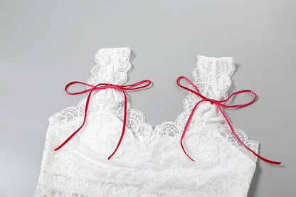 Lace bowknot ruched patchwork cami top