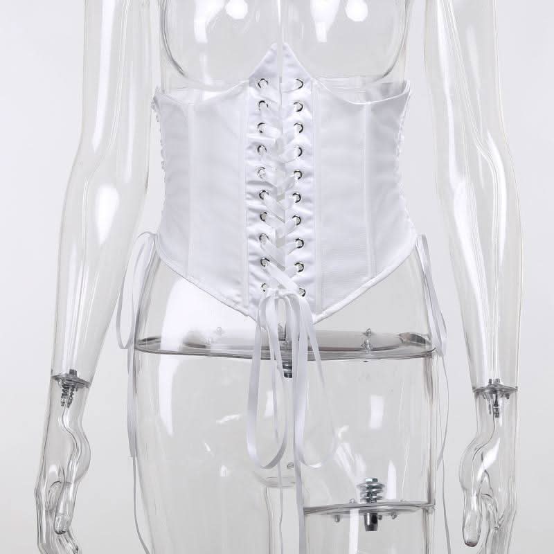 Lace up self tie solid corset top